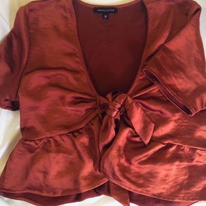 Kendall and Kylie rust satin tie front top